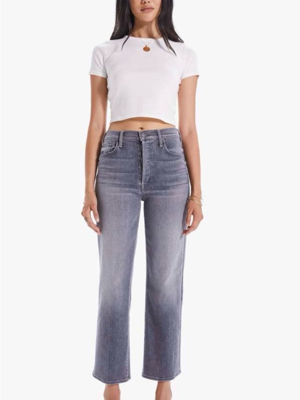 Mother The Rambler Gray High Rise Button Fly Wide Leg Jeans 30
